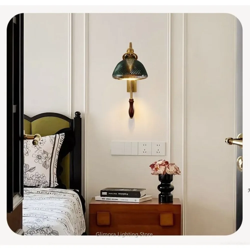 American Retro Glass Wall Lamp for Bedroom Headboard