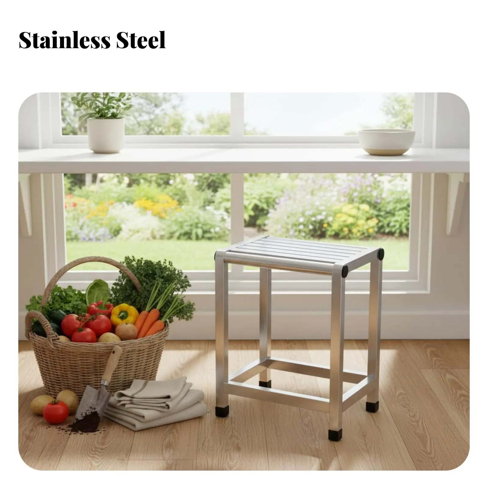 

Slatted Metal Stool Waterimpervious sturdyDuty Single-Level No Installation Required Rounded Corners for Workers, Seniors