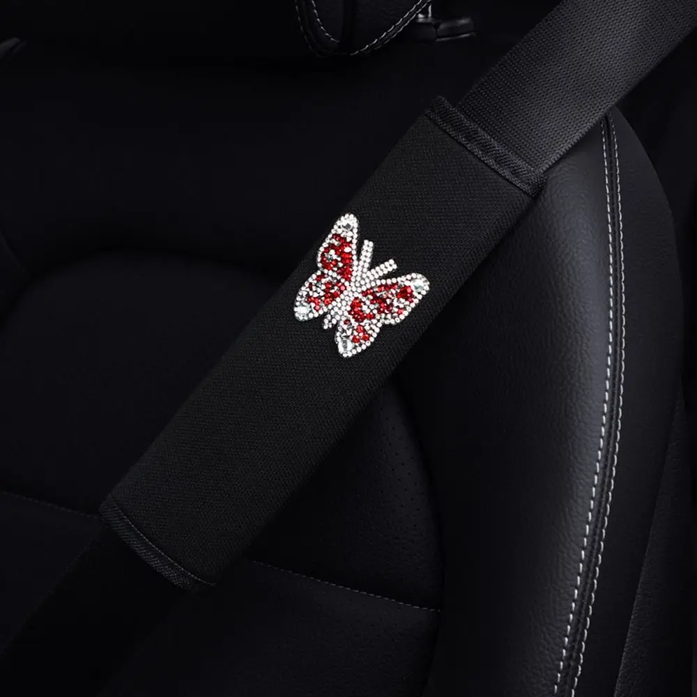 

Rhinestone-studded Car Seat Belt Cover Wear-resistant Breathable Fabric Seat Belt Shoulder Pad Lightweight Comfortable