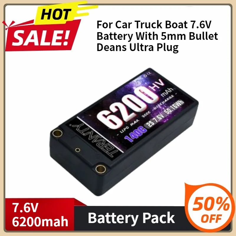 

For Car Truck Boat 7.6V Battery with 5mm Bullet Deans Ultra Plug 6200mAh 7.6V 2S Shorty Battery 140C RC Lipo Battery
