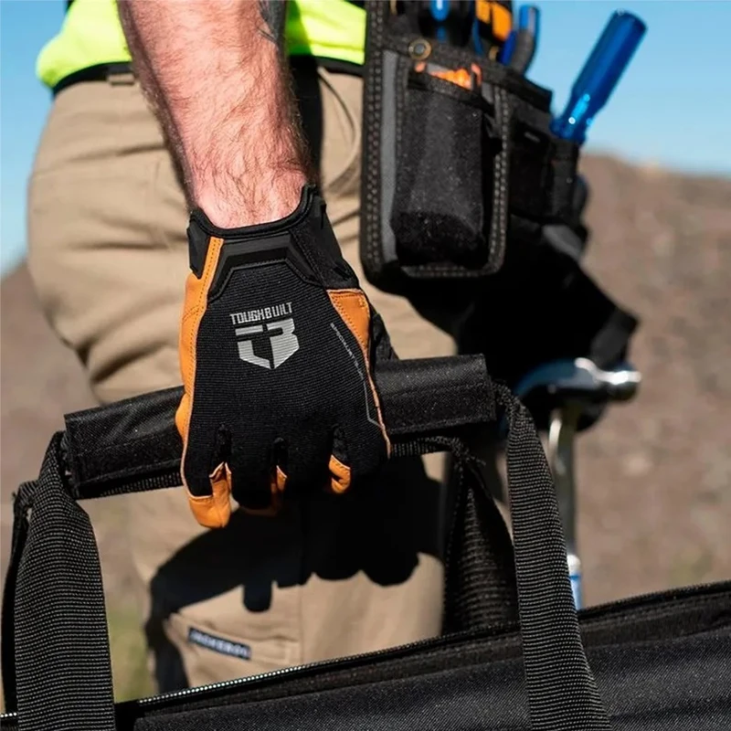 ToughBuilt Leather Hybrid Work Gloves, Touch Screen Compatible Wear Resistant Construction Safety Protective Gloves