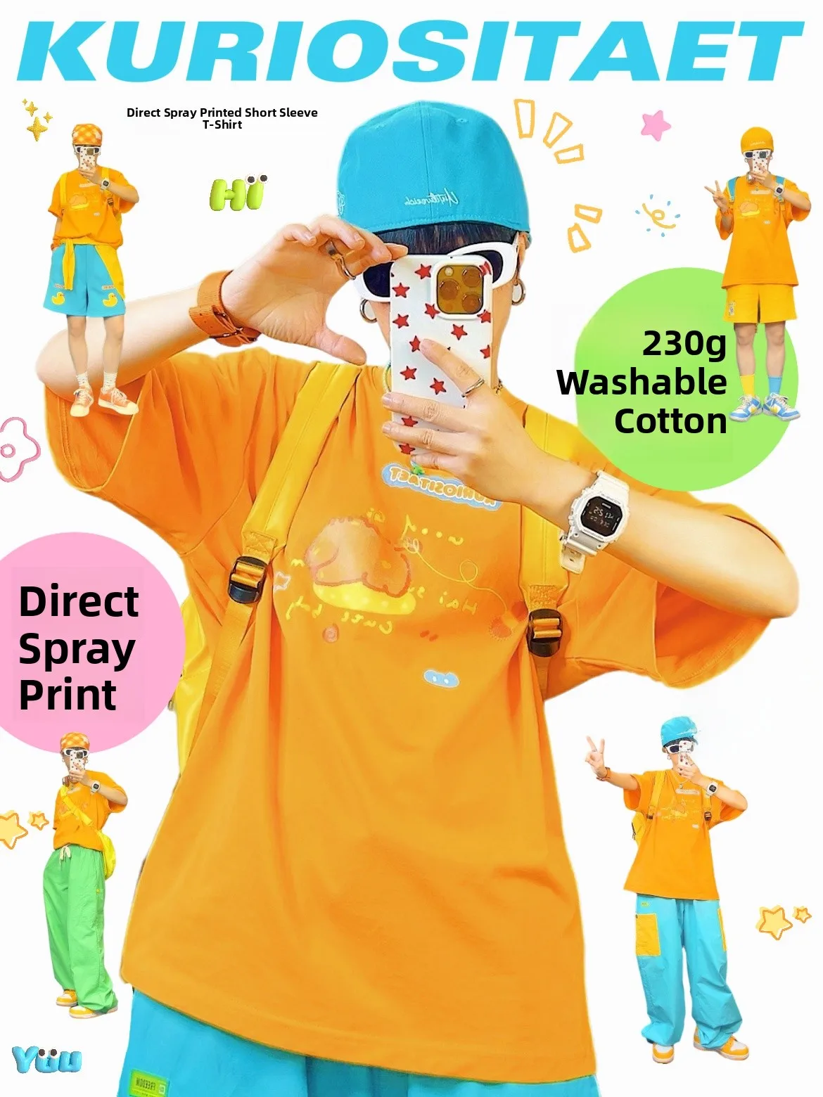 Original  Power Junior's Orange Short Sleeve T-Shirt Women Summer Anti-Aging Loose Print Children's Fun  Dopamine ...