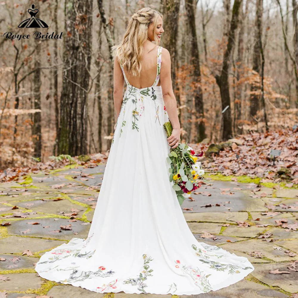 Garden Elopement Bloom Flower Wildflower Colorful Unique Floral Wedding Dress for Women 2025 Embroidered Bridal Gown Customized 