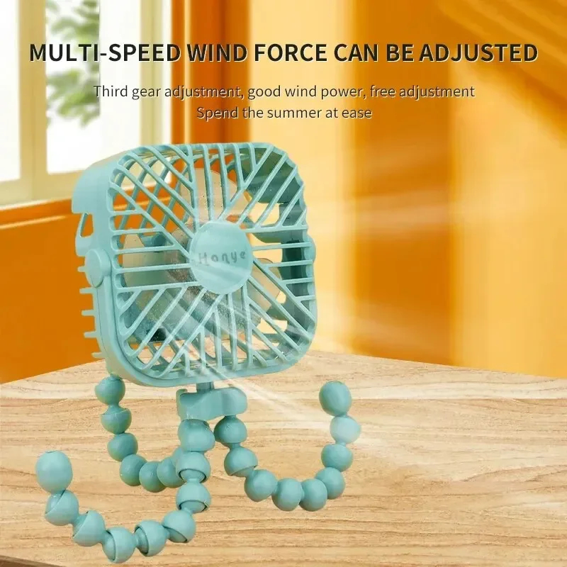 

Hung And Can Stylish 1 PCS Portable Mini Fan Can Be Stand With Three Windshields LED Night Light Mobile Phone Holder Octop