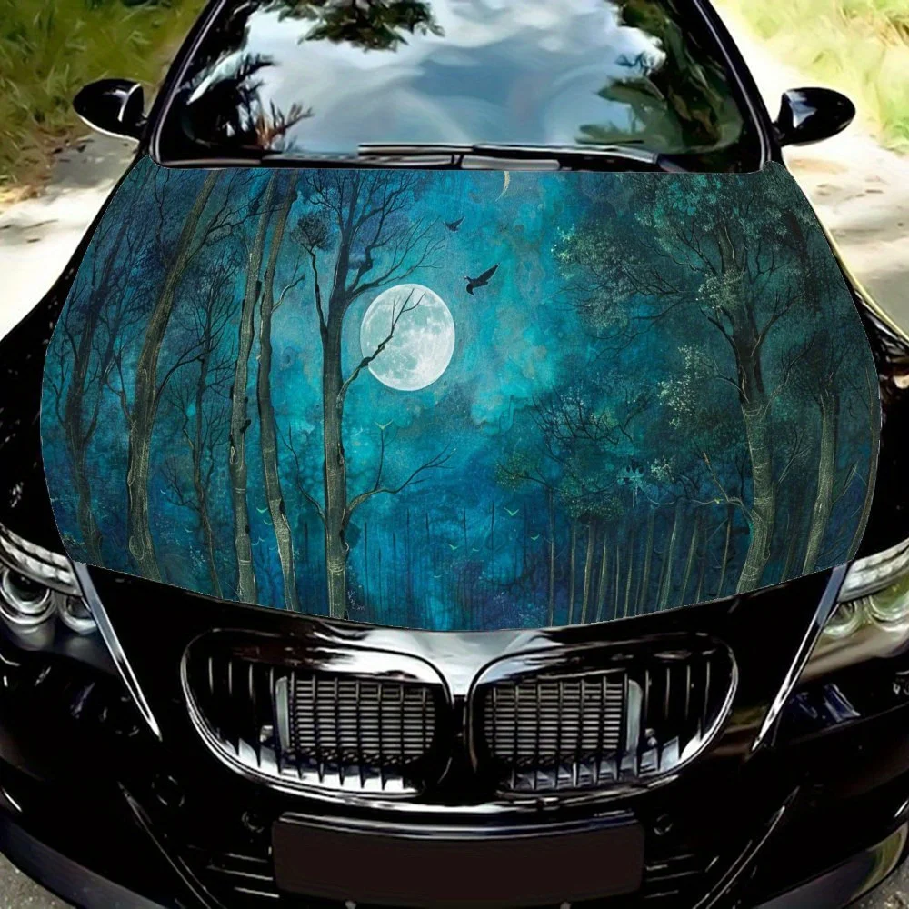 Cool Ethereal Forest Scene Moonlight Car Hood Wrap Color Vinyl Sticker Truck Graphic Bonnet Auto Accessories Decoration Decal Gi