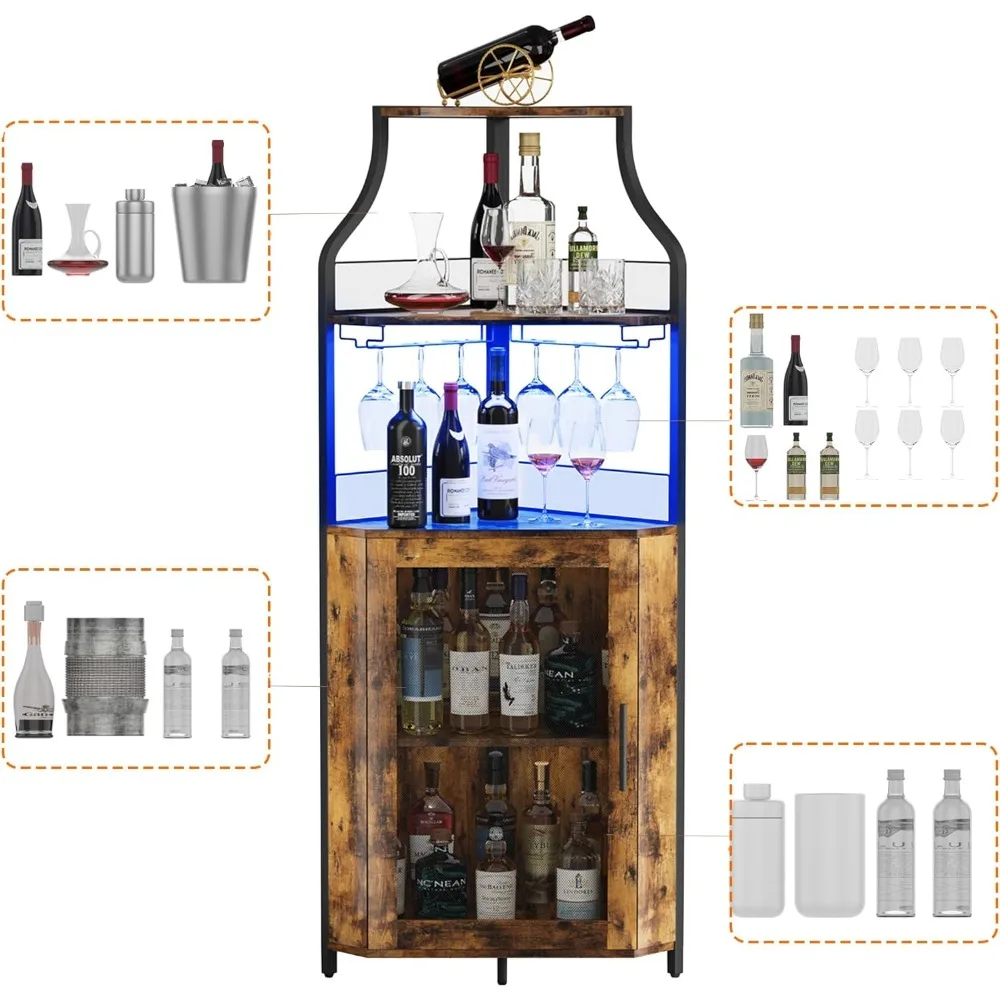 

Removable Corner Wine Cabinet with Glass Shelves, Mesh Doors & Compact Sideboard, for Bar & Living Room Storage, Bar Cabinet