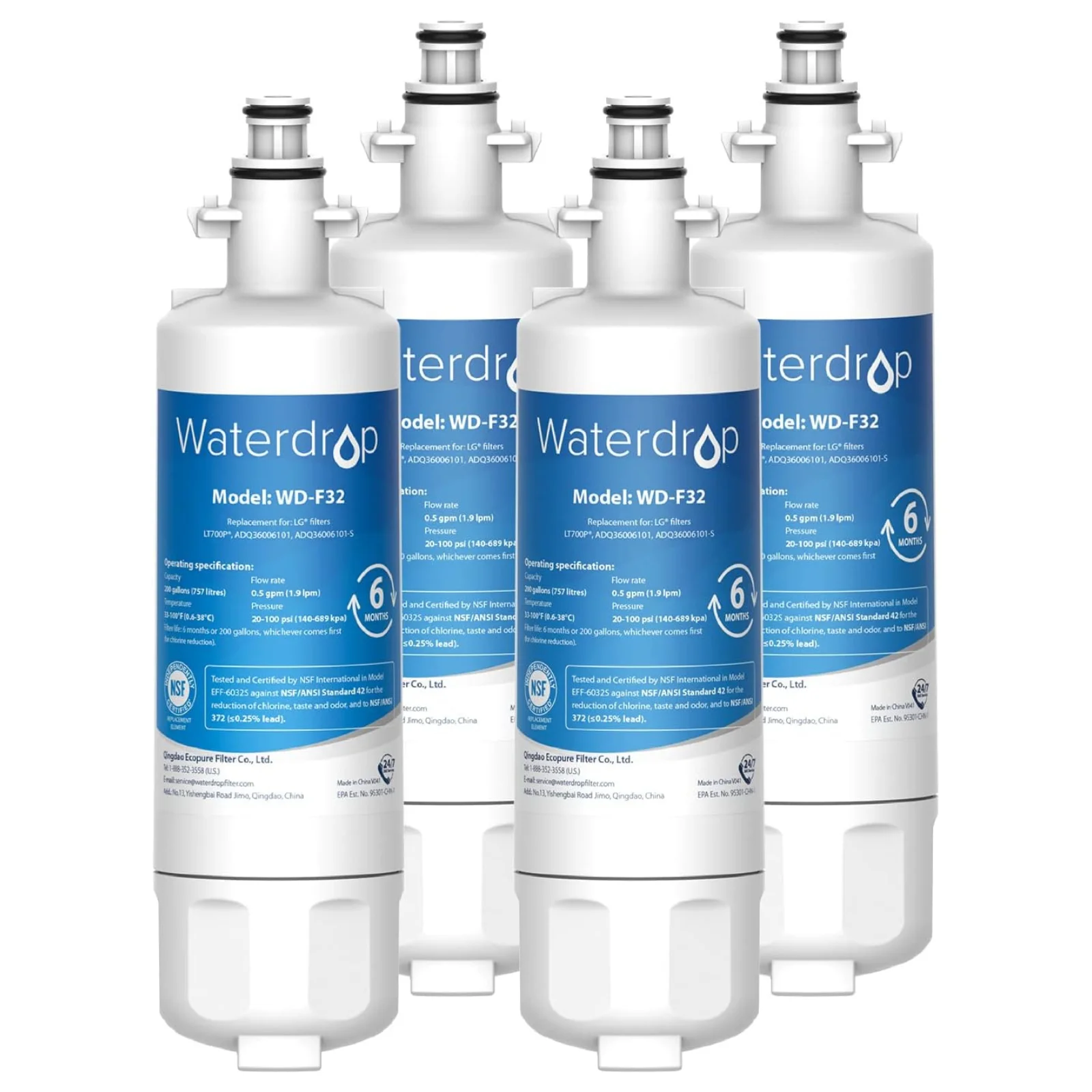 

Waterdrop 469690 ADQ36006101 Refrigerator Water Filter, Replacement for LG® LT700P®, Kenmore 469690, 9690, ADQ36006102 (4)