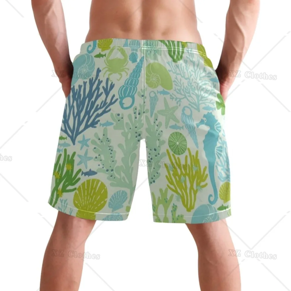 Sea Animal and Shell Stylish Men's Swim Trunks Quick Dry Beachwear Sports Running Swim Board Shorts Bathing Suits Mesh Lining