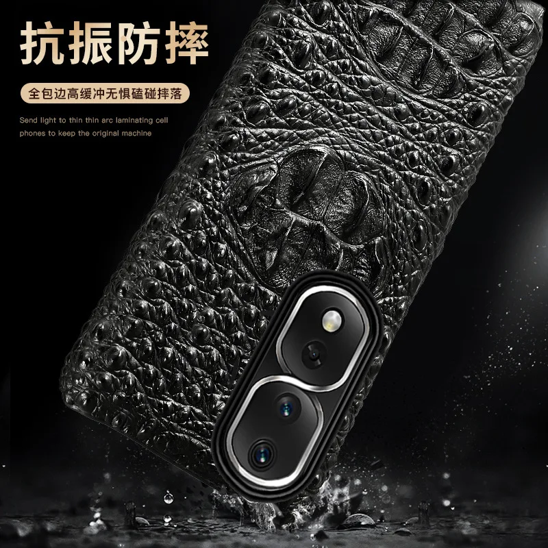 Hot New Veneer Genuine Leather Luxury 3d Crocodile Head Phone Case For Honor 80 70 60 50 Honor80 Honor70 Honor60 Pro Cover Cases