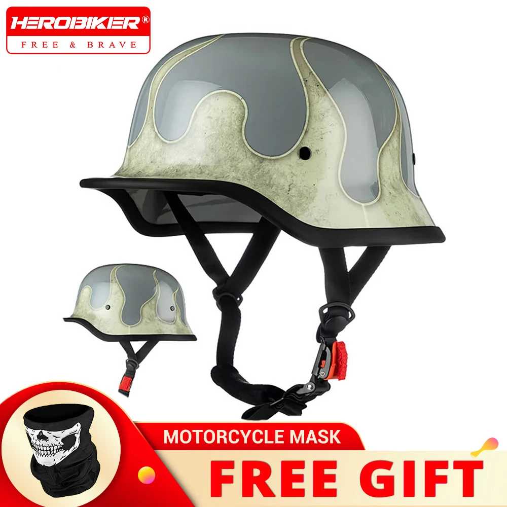 

Motorcycle Half Face Helmet For Men Women Casco Motorbike Helmet Retro Kask Motocross Helmet Classic German Vintage Moto Helmet