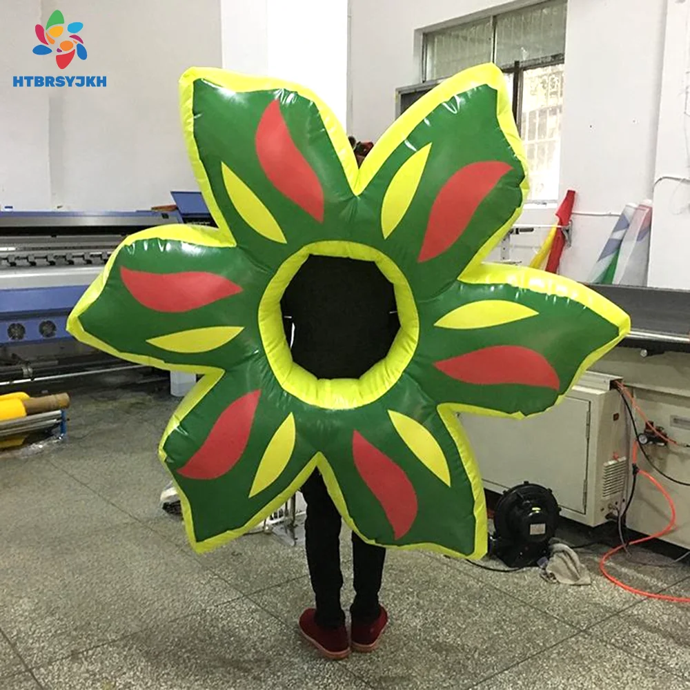 Inflatable Flower Costume with LED Lights Street Walking Prop 3D Performance LED Outfit for Carnival Event Advertising