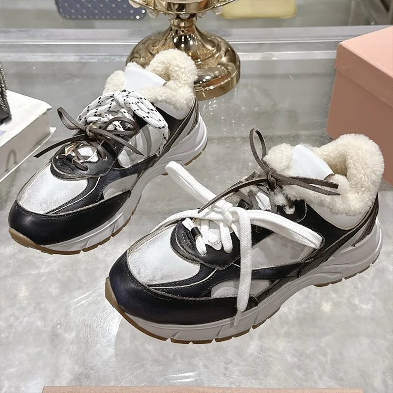 

High quality Color-matched lace-up women's casual flat shoes, Winter insulated style sneakers with anti-slip sole 25062089