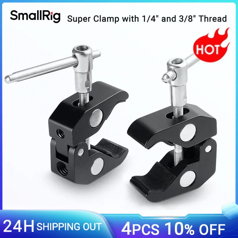 SmallRig Super Clamp z gwintem 1/4 i 3/8 2 szt. Opakowanie na pręty 15 mm-44 mm Aparaty Światła Parasole Hhooks Półki Zacisk aparatu