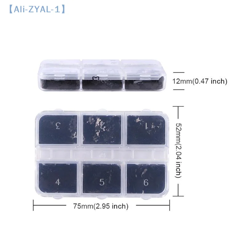 【ZYAL-1】6 Siatek Czarne Brokaty do Paznokci w Kształcie Serca, Motyla i Gwiazdy, Mieszanka Dekoracji, Płatki, Paillettes, DIY Manicure