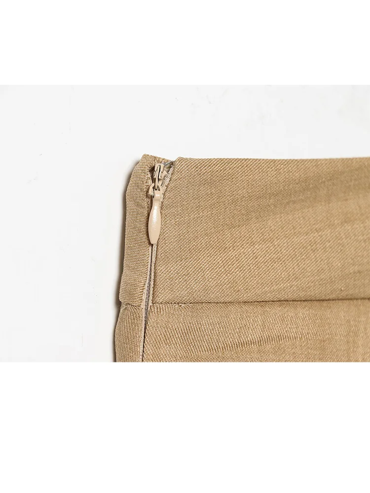 Hh moda feminina série bolsos com zíper botão decoração calças femininas cintura alta rua sólida outono 2 cores calças de perna larga