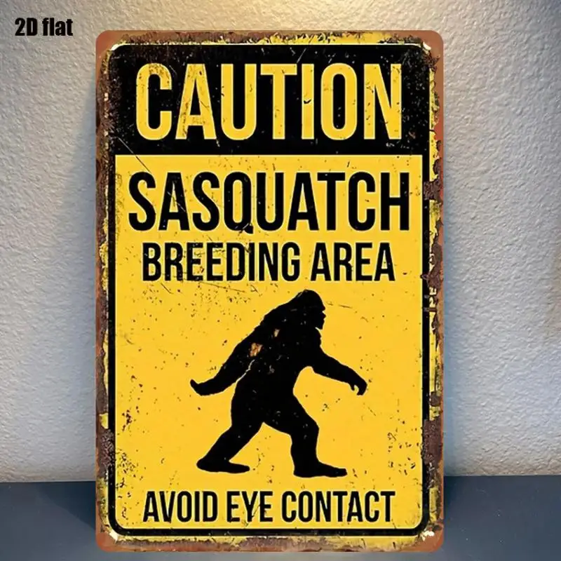 Funny Bigfoot Breeding Area Warning Sign – Metal Wall Decor with Humorous Cryptozoology Design, Creative Iron Sign for Cabin, Ca
