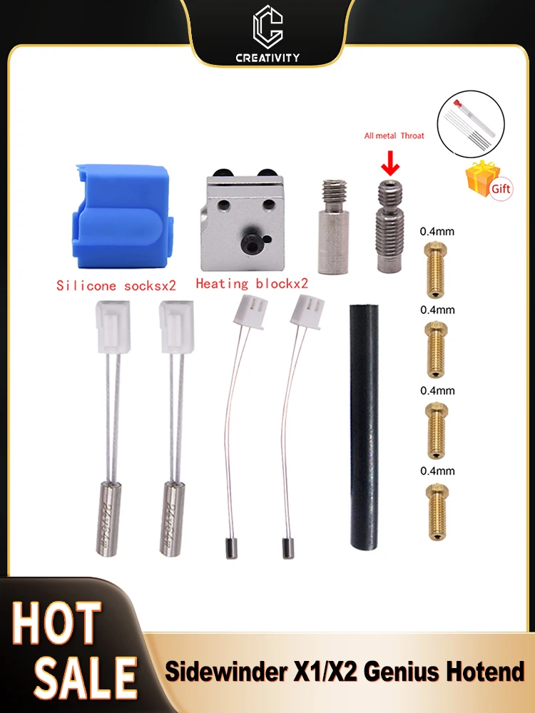 Sidewinder X1 X2 i Genius Pro Oryginalna dysza silikonowa Volcano Hotend Kit Wkład grzejny Termistor Metal Titan Ramiona wytłaczarki — zdjęcie produktu 7