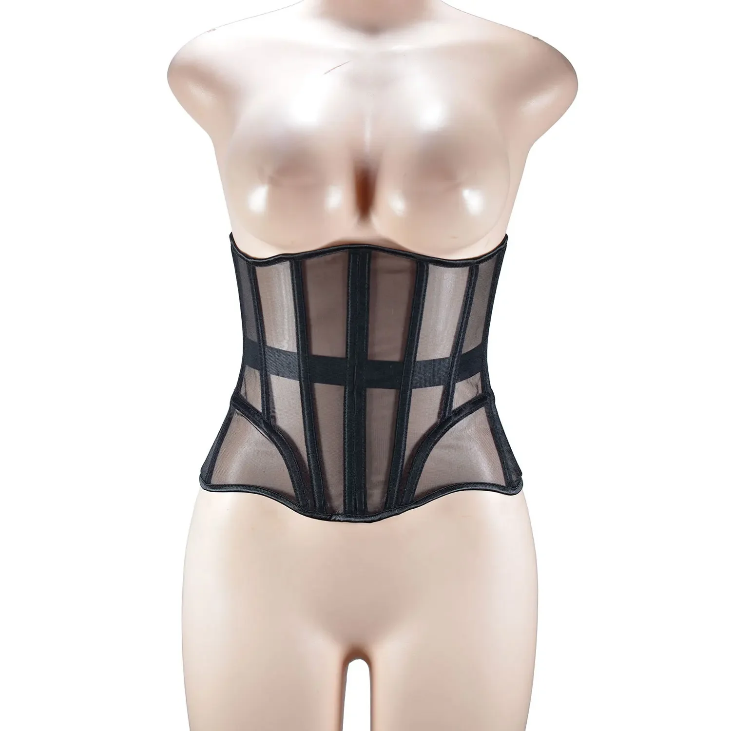 

Breathable Mesh Patchwork Waist Corset Sexy Lace Up Shapewear Victorian Body Shaper Bustier