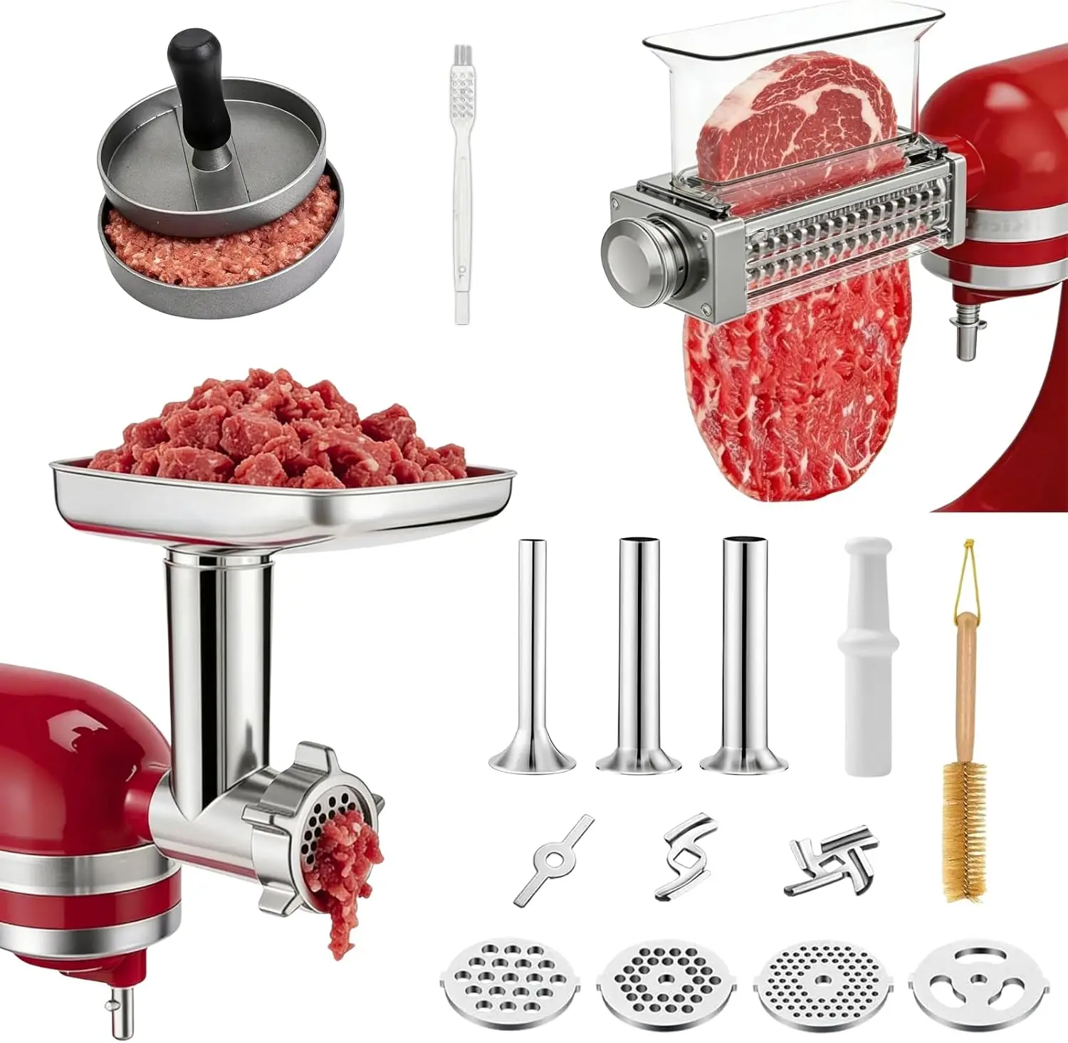 Meat Grinder Meat Tenderizer Attachments Compatible Stand Mixer 3 Adjustable Thickness Includes 4 Grinding Plates 3 Sausage Stuf