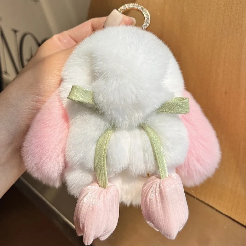 Soft Artificial Rabbit Fur Bunny Keychain Fluffy Trinket Rabbit Key Chain Pompon Pom Jewelry Gifts