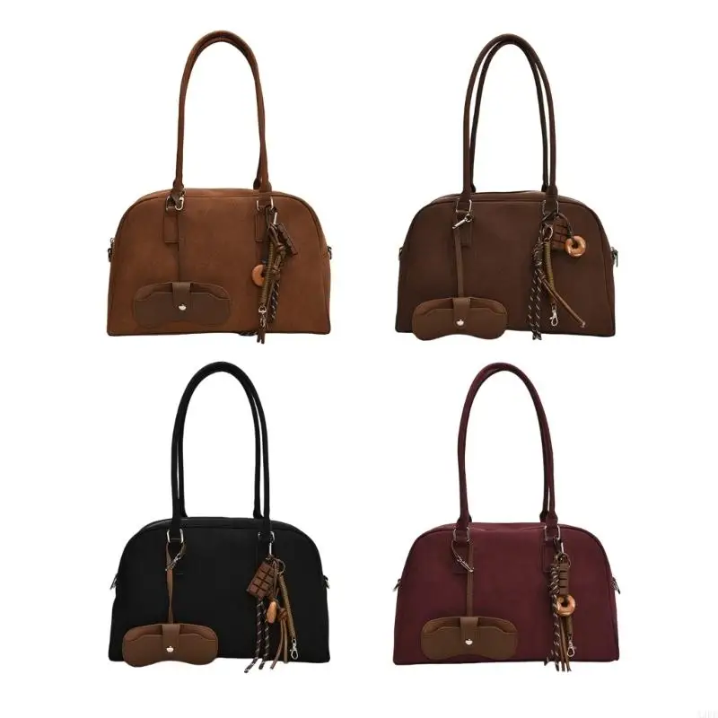 

A3PE Women Bowling Bag PU Leather Underarm Bag Trendy Handbag Retro Armpit Bag Dating Bag Large Capacity Shoulder Bag