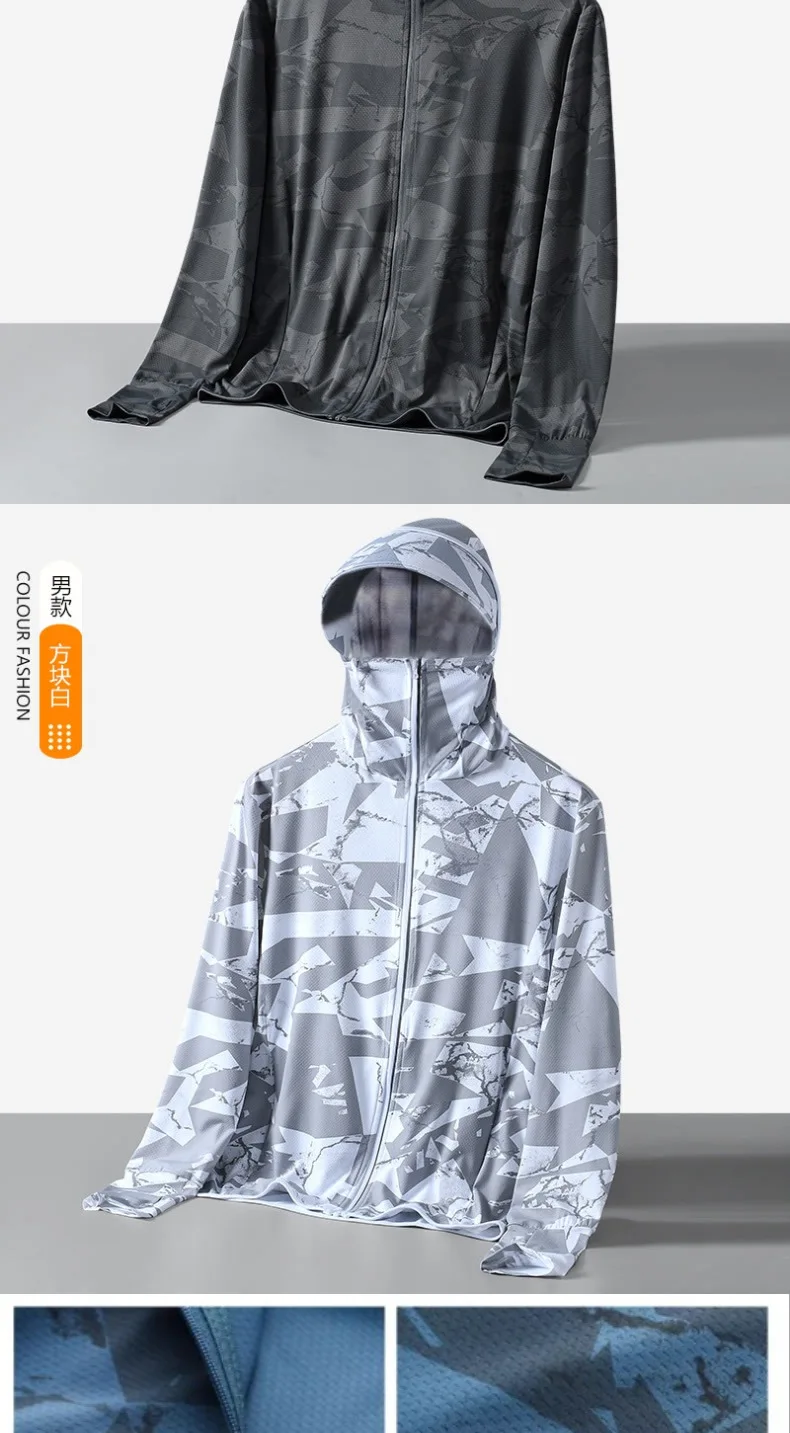 Herrenmäntel UPF 50+ Sonnenschutzjacke für Männer mit Kapuze Atmungsaktive Kühle Dünne Windjacke Übergrößen Freizeitjacken Outdoor-Sportbekleidung – Detail 4