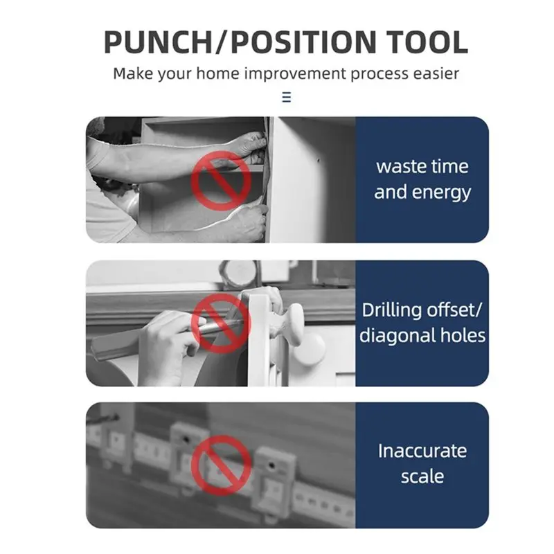 A44U For Door Handle And Hinge Puncher Locator Kit 2-In-1, Adjustable For Woodworking Drilling Guide 37-64Mm Range Distance