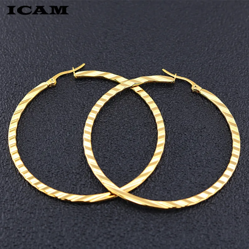 ICAM Gold Silver Color Round Small Big Hoop Earring for Women Stainless  Trendy Jewelry wholesale Earings Women Accessories