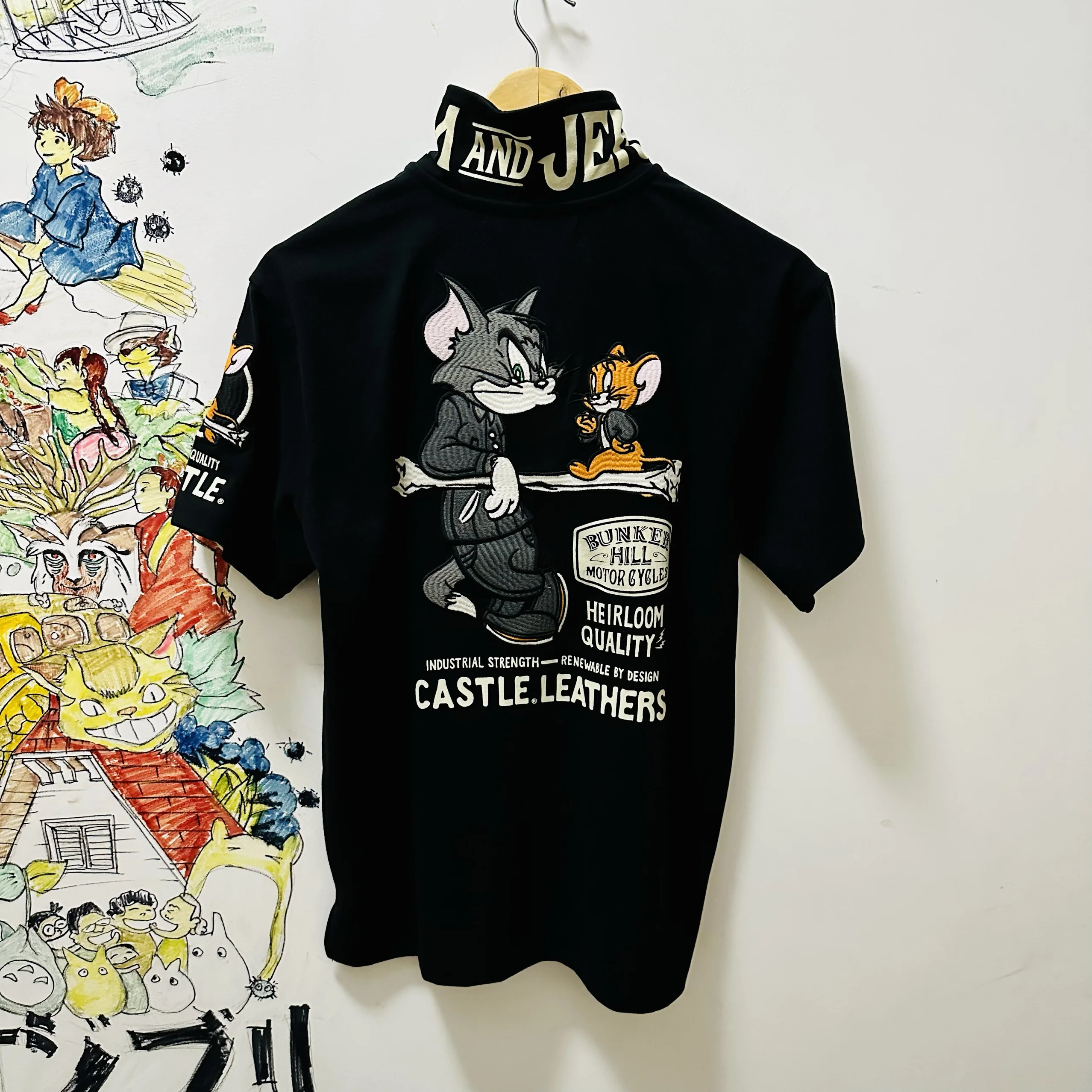 

Retro ort Sve Collared T-irt Embroidered And Mouse f Sve irt Couple Sle Cotton Youth Summer Faion