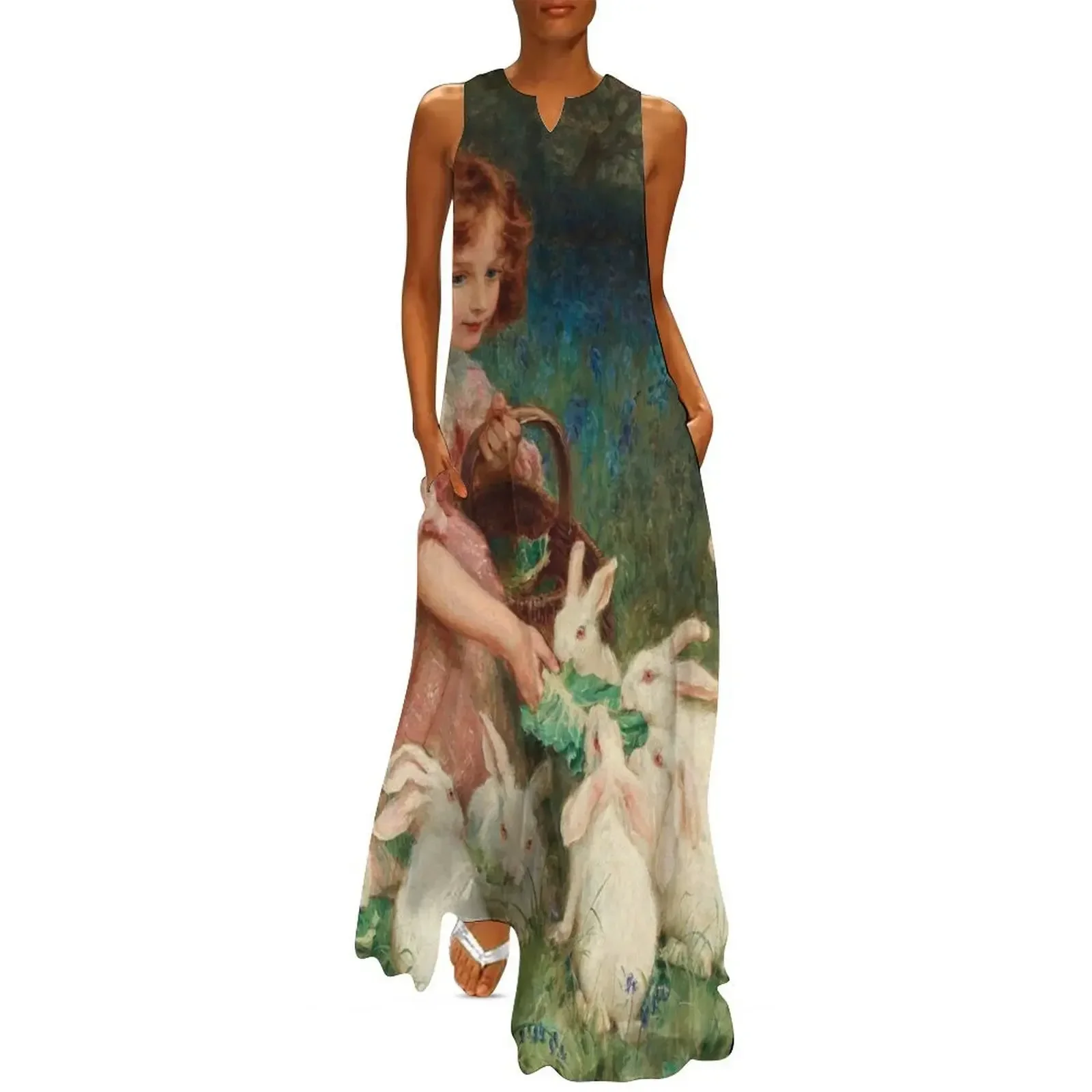 토끼 먹이 주기 롱 드레스 이미지
