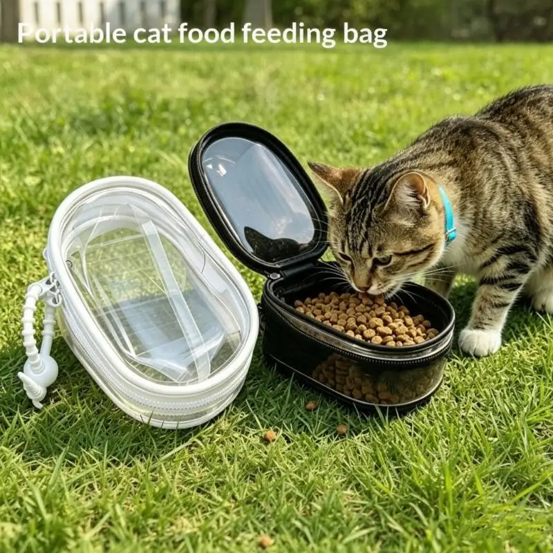Portable Cat Food Dispenser Bag Transparent Body Leak Resistant Compact Size for Outdoor Hiking Pet Day Trips