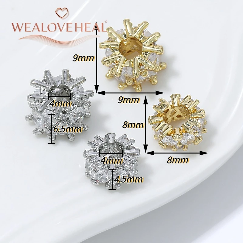 perlen für schmuckherstellung, 8mm 9mm Sunburst Spacer Perlen 4mm Großloch 18K Vergoldetes Messing Micro Pave CZ Spiky für DIY Armband Halskette Schmuckherstellung – Detail 17
