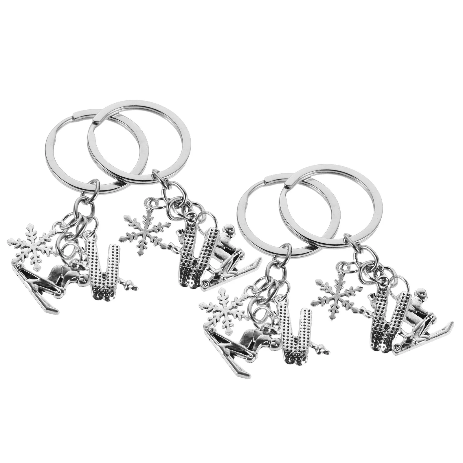 

4Pcs Ski Keychain Winter Sports Skiing Accessories Snowflake Charms Double Snowboard Pendant Keyring for Handbag Backpack