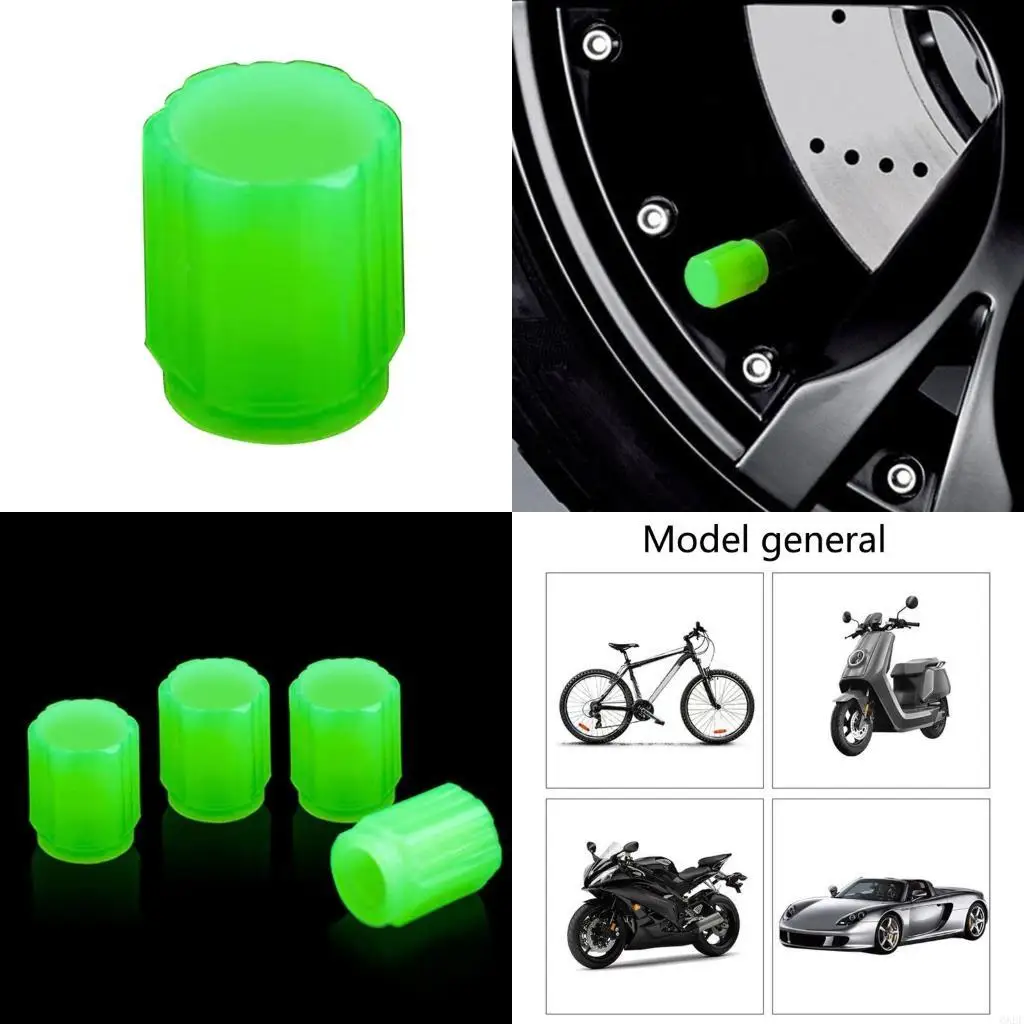 6XDF 20Pcs Luminous Green Car Tire Valves Caps Waterproof Dust-proof Tire Caps