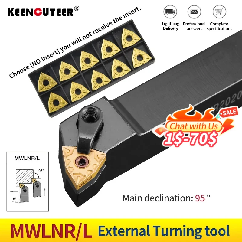 MWLNR2020 MWLNR1616 porte-outil de tournage externe porte outil tour a metaux, WNMG Inserts en carbure ,MWLNR barre de tour ensemble d'outils de coupe 1 pièce outils de tournage usinage metal