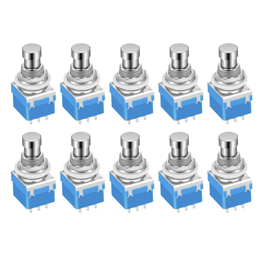 10PCS 3PDT Guitar Effects Stomp Switch Guitar Foot Switches 9 Pin Latching Push Button Switch ON-ON With Solder Terminal