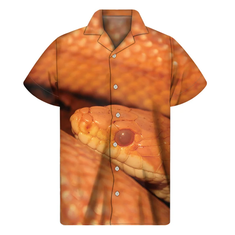 Bright Coloured Snake 3D Print Hawaiian Shirts Men Summer Animal Pattern Lapel Button Shirt Loose Short Sleeves Tops Blouse