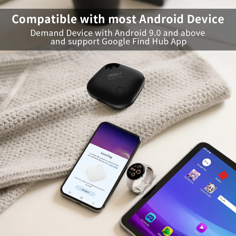 جهاز تتبع العناصر المنزلية القابل لإعادة الشحن بنظام تحديد المواقع العالمي، علامة Android الذكية عبر تطبيق Google's Find Hub Play Sound Finder