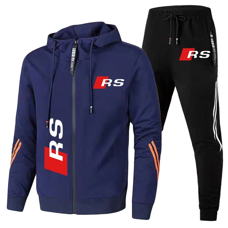 Męska odzież jesienno-zimowa Dres z nadrukiem logo Audi RS Odzież sportowa Bluza+Spodnie Komplet dresowy Casualowy dres sportowy Audi Bluza z kapturem