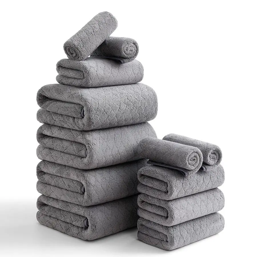 

Набор банных полотенец, 12 предметов: 4 банных полотенца, 4 полотенца для рук, 4 салфетки для умывания, 100% микрофибра, сверхвпитывающие, очень мягкие и быстросохнущие, комплект.