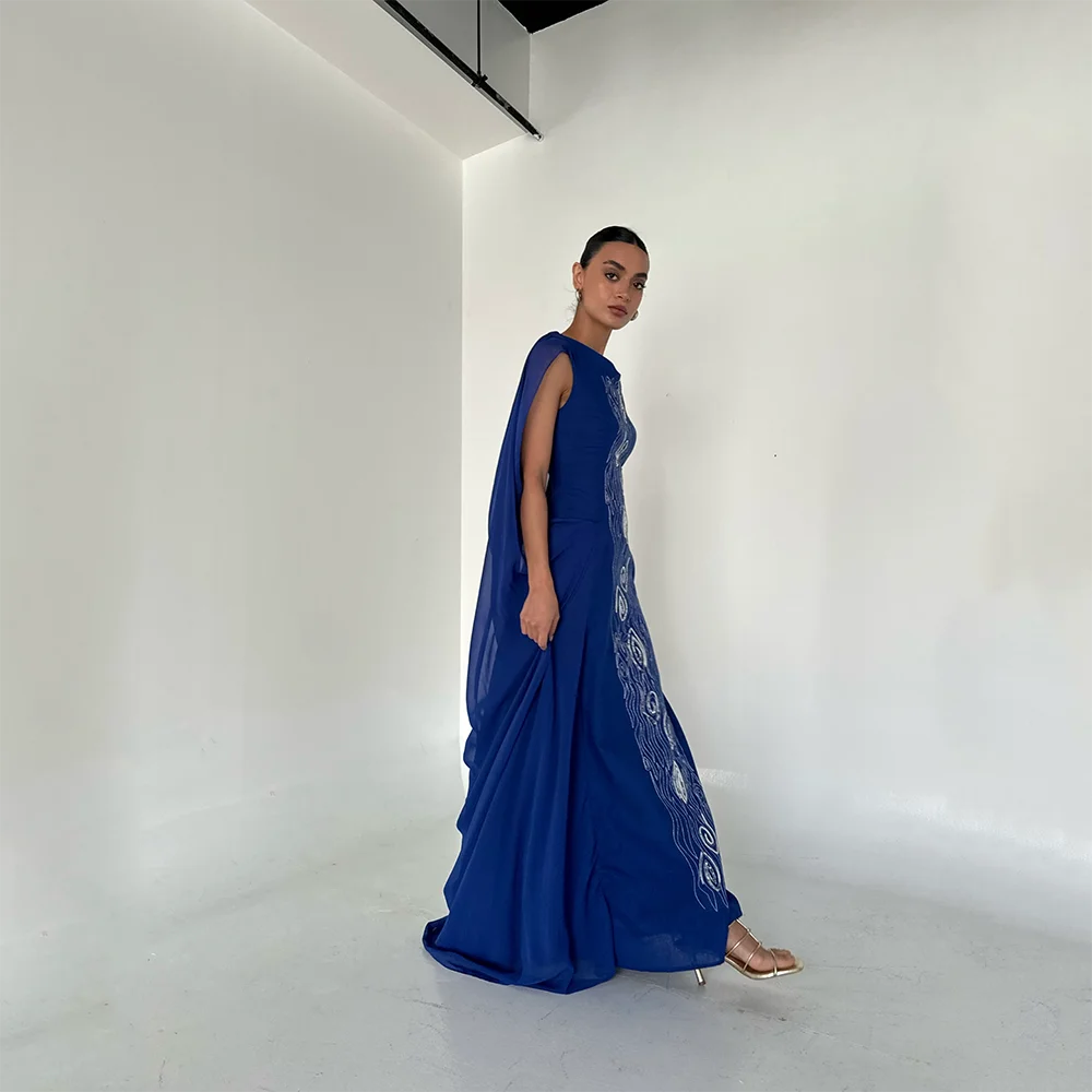 

Элегантное вечернее платье с круглым вырезом и складками Вечерние платья без рукавов из шифона А-силуэта длиной до пола Вечерние платья Paty по индивидуальному заказу