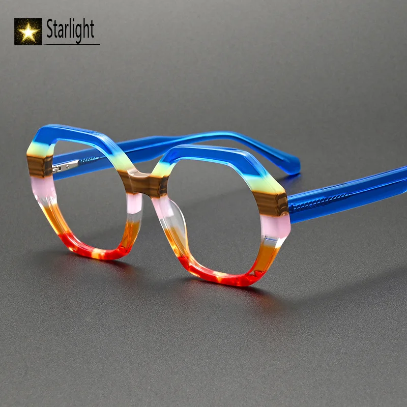 

High Quality Colorful Acetate Glasses Frame Man Women Eyeglass Frames Men Unique Reading Fashion Prescription Myopia Presbyopia