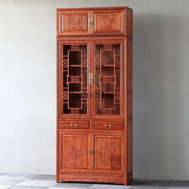 Chinese solid wood bookcase combination carved antique Duobao Pavilion partition rosewood display cabinet       FT