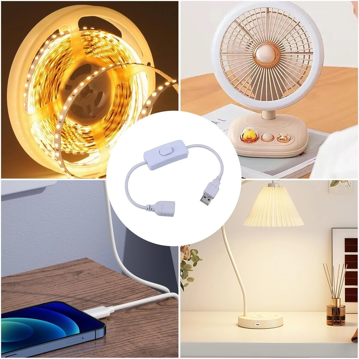 USB Extension Cable with ON/Off Switch, Female to Male Extension Cords Data Power Adapter Support Controller Connector for Fans