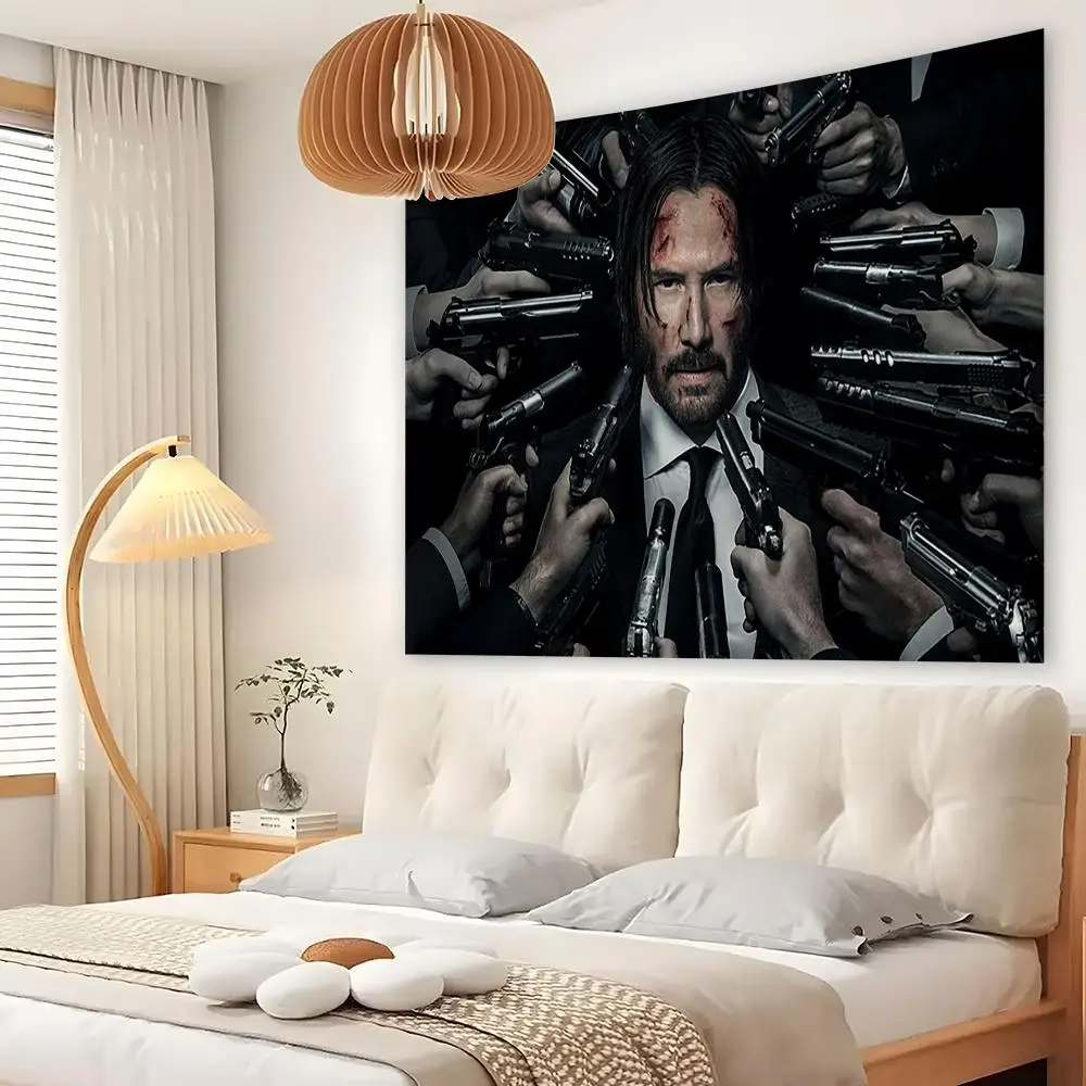 J-John W-Wick Tapestry Custom Living Bedroom Party Dormitory Interior Wall Bohemian Decoration Attached Clip
