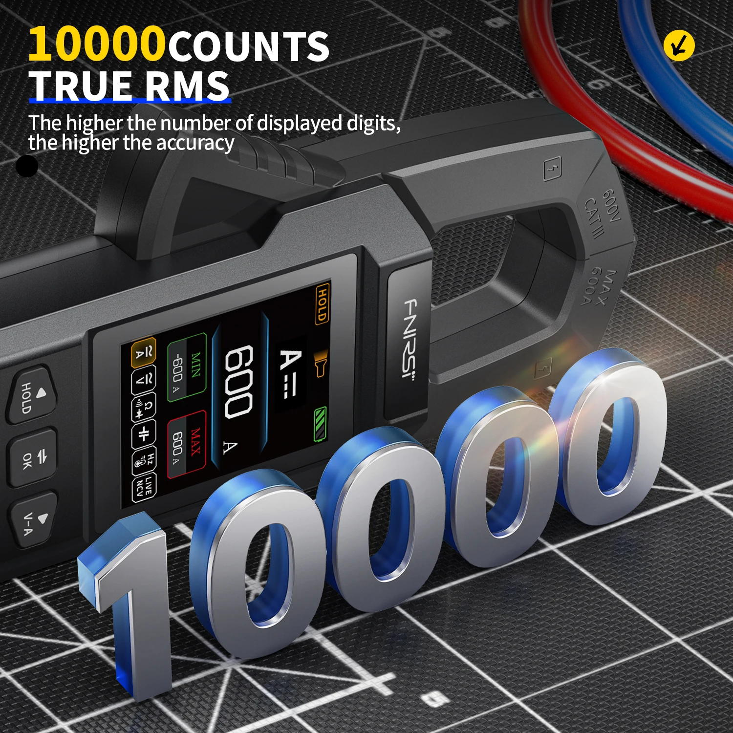 FNIRSI DMC-100 مقياس متعدد من نوع المشبك التلقائي الذكي عالي الدقة مقياس التيار الكهربائي مع مسبار درجة الحرارة