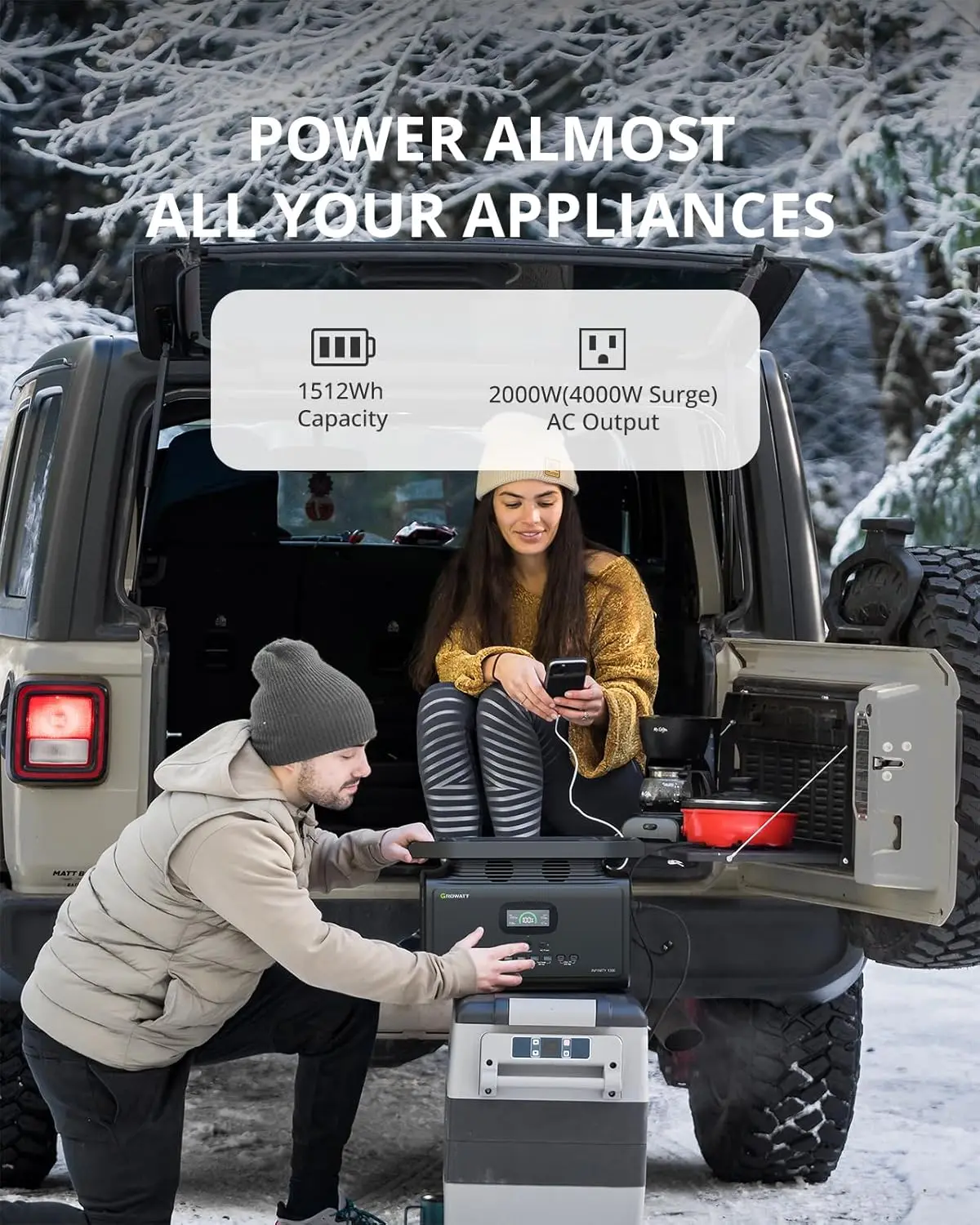 Draagbare krachtcentrale INFINITY 1500, zonnegenerator, 1512 Wh grote capaciteit, 4 x 110 V/2000 W AC-uitgangen (4000 W piek)