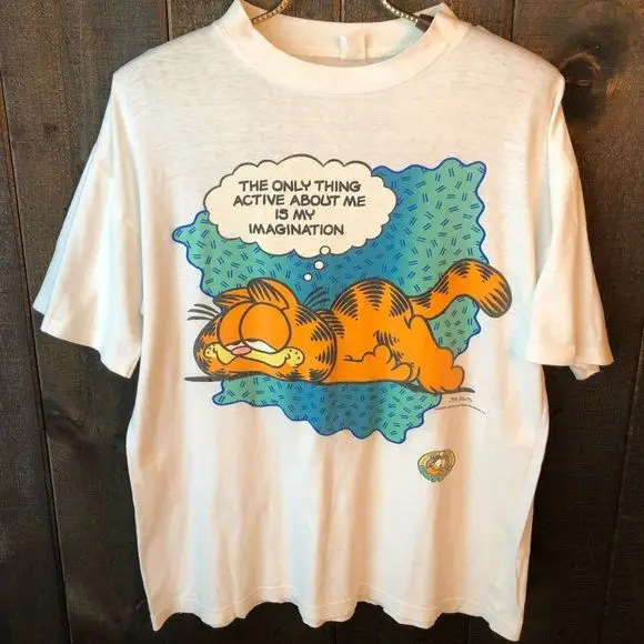 

American New Design Garfield Cartoon Printed Short Sleeve T-Shirt Men's and Women's Same Boys and Girls Fashion Top