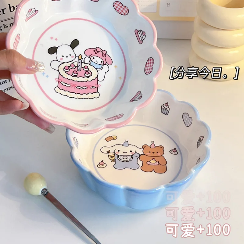 New Sanrio My Melody Pochacco Cinnamoroll Ceramic Bowl Dinner Salad Bowl Household Plate Cute Styling Plate Rice Bowl Tableware