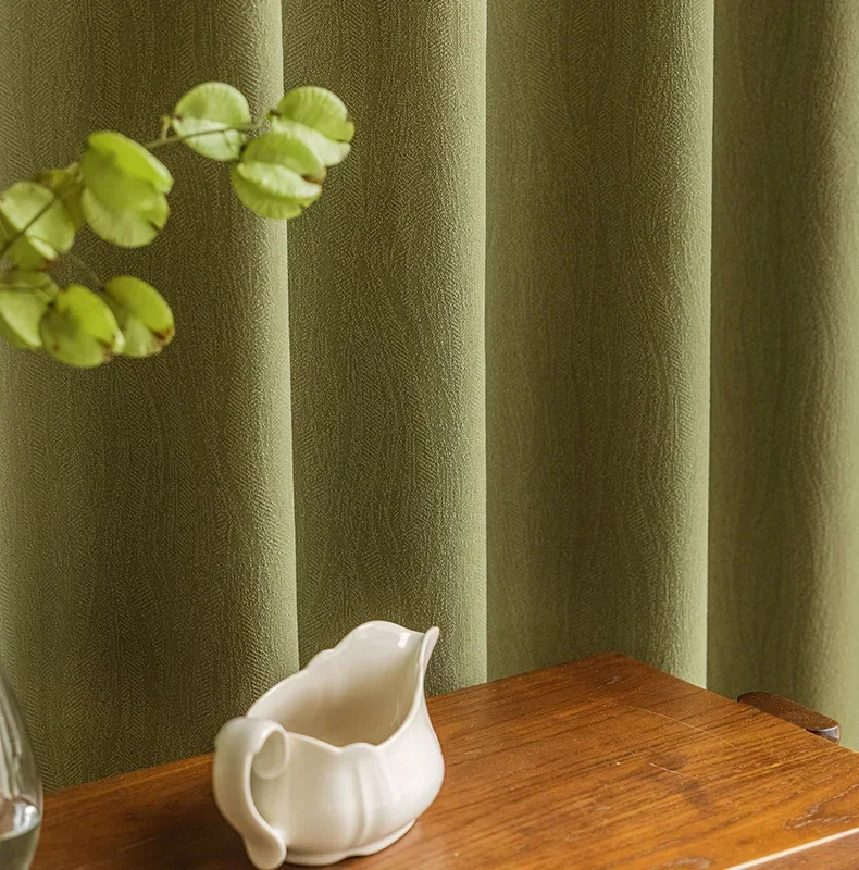 

1PC 2024 New Thickened Shuifu Cotton Living Room and Bedroom Curtain Cloth Japanese Full Blackout Cotton Matcha Green Curtain